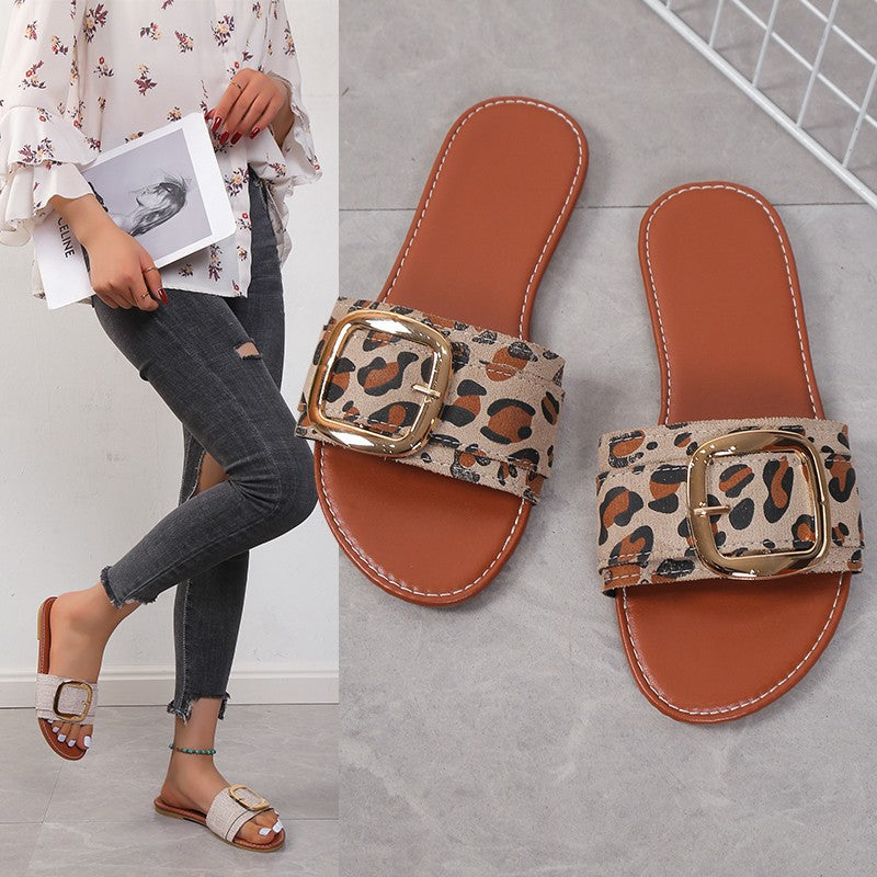 Summer Plus Size Women's Casual Large Buckle Stitched Slip-on Sandals Women