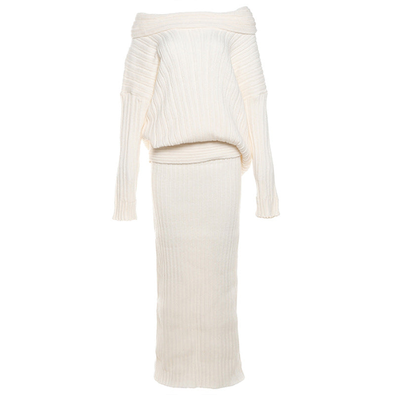 Women Off Shoulder Long Sleeve Loose Solid Knitting Sweater 19