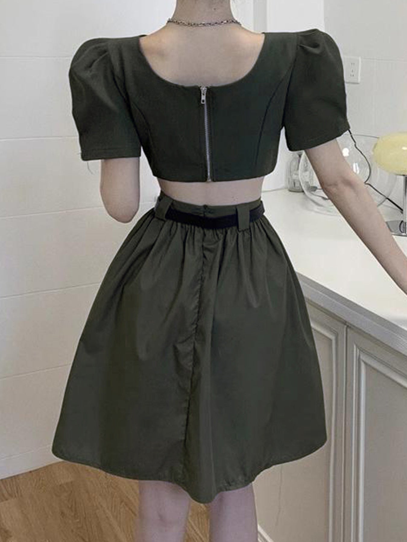 Summer Short Sleeve Hollow Slim Open Waist Slim Fit Dress