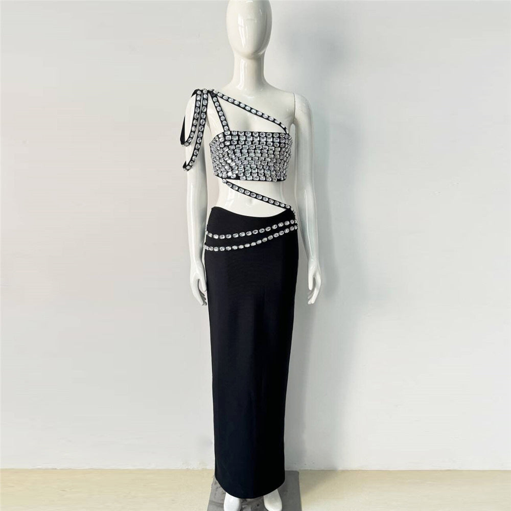 Rhinestone Fashion Formal Party Top Long Bandage Skirt Two-Piece Set 6