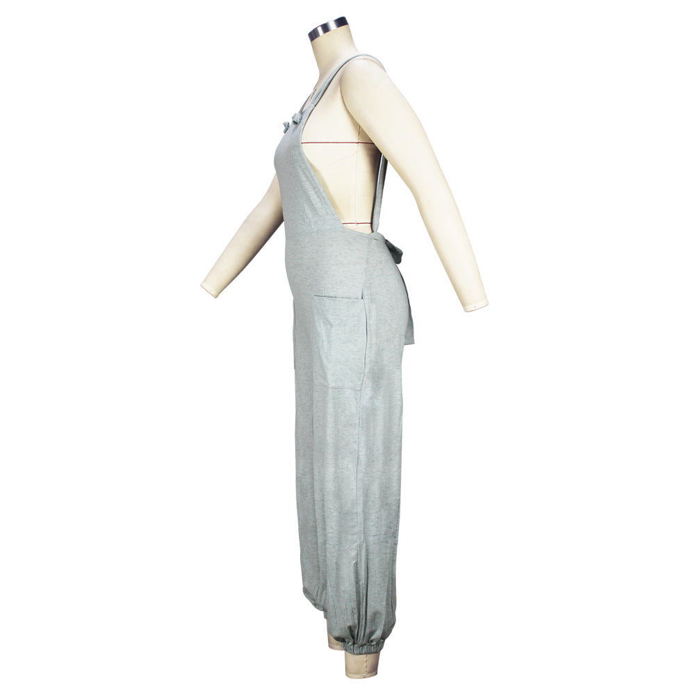Lace-Up Sexy Women's Gray Low Back Trend Loose Suspenders Jumpsuit 15