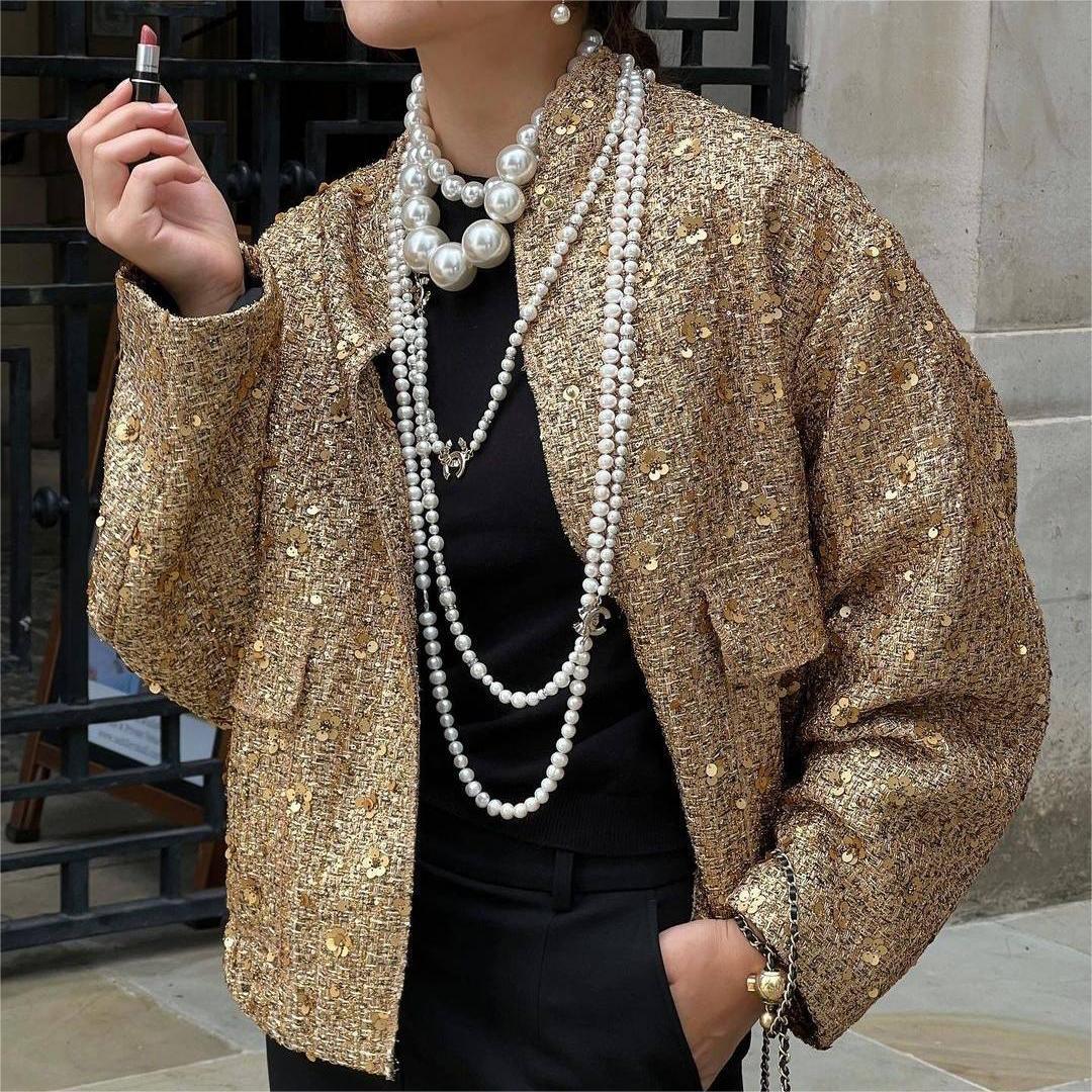 Autumn And Winter Women's Pocket Embroidered Sequined Jacket 3