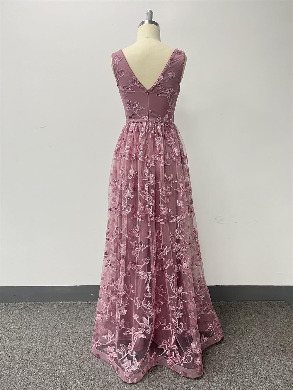 Women sleeveless double v-neck mesh print zipper dress 10