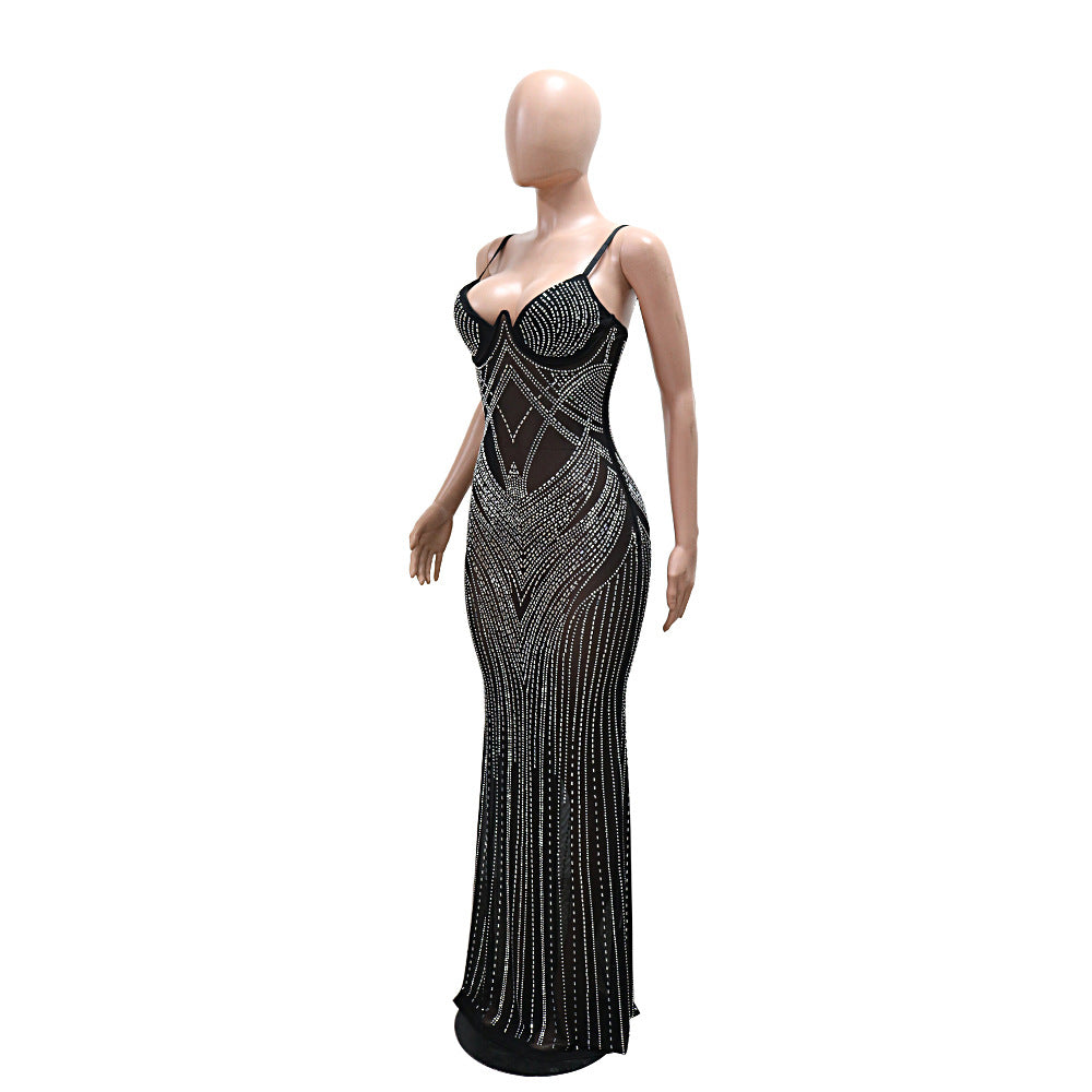 Sexy Fashion Sleeveless Beaded Straps Low-Back Slim Fishtail Dress 10