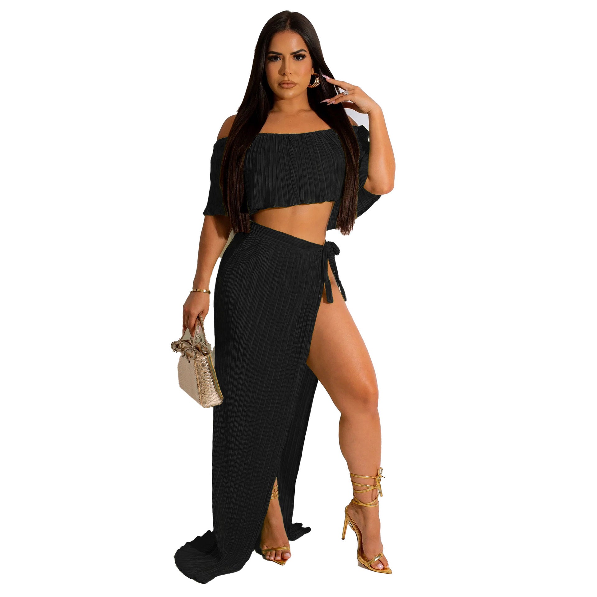 Sexy ruffled long skirt two-piece set nightclub clothes 13