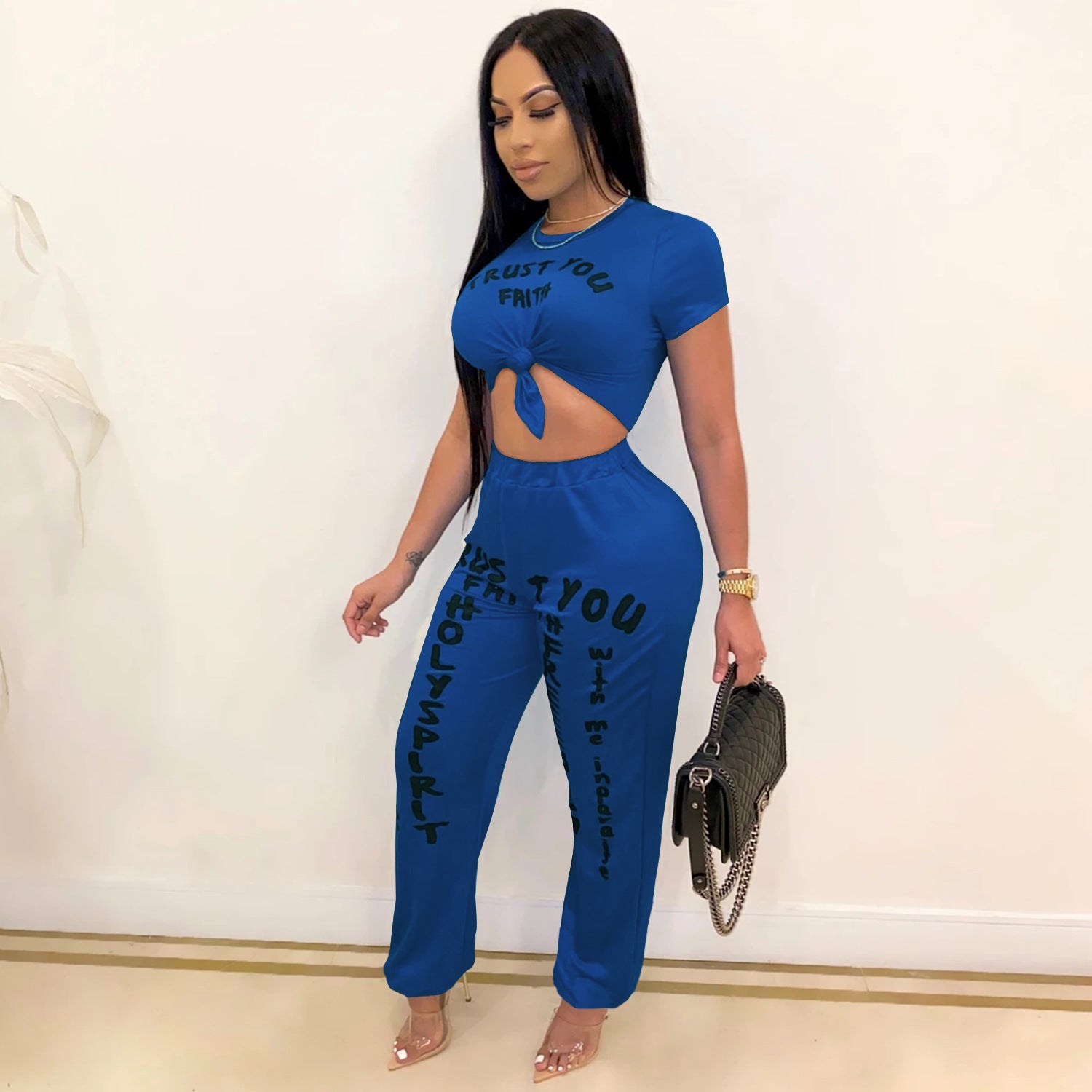 Women Printed Top and Harem Pants Two Piece Set 4