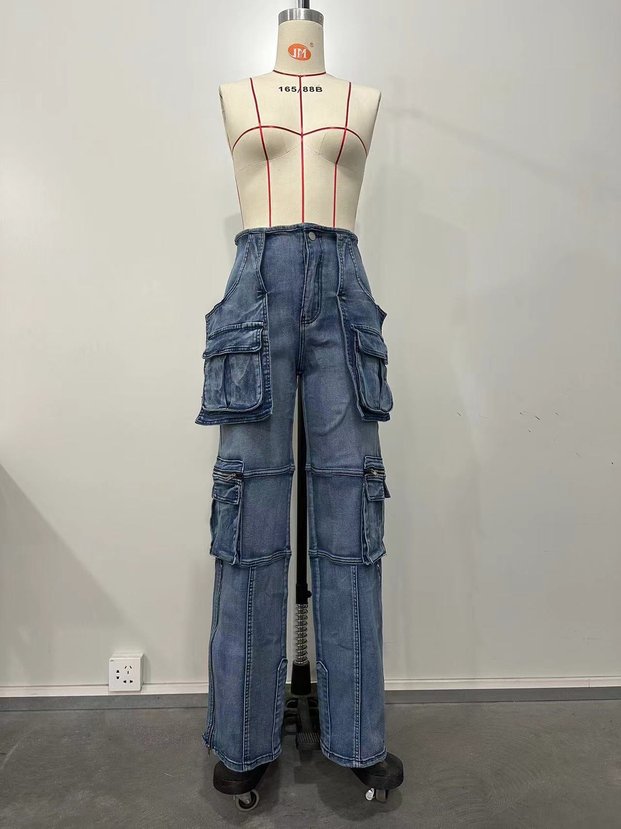 Stylish Casual Patchwork Multi-Pocket Denim Pants 25