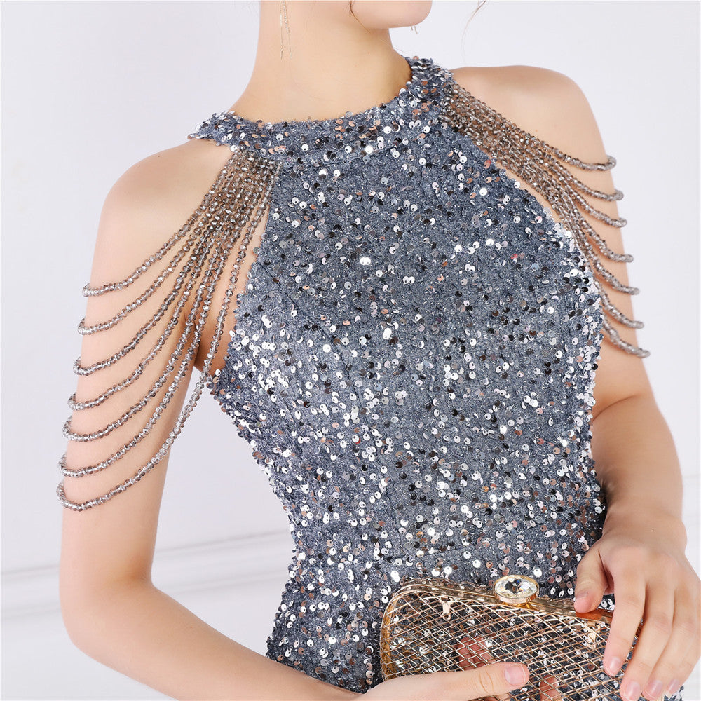 Summer sequin string shoulder midi elegant party dress 32