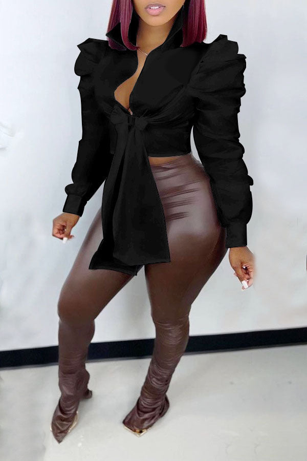 Women's Sexy Lace-Up Padded Shoulder Shirt 4