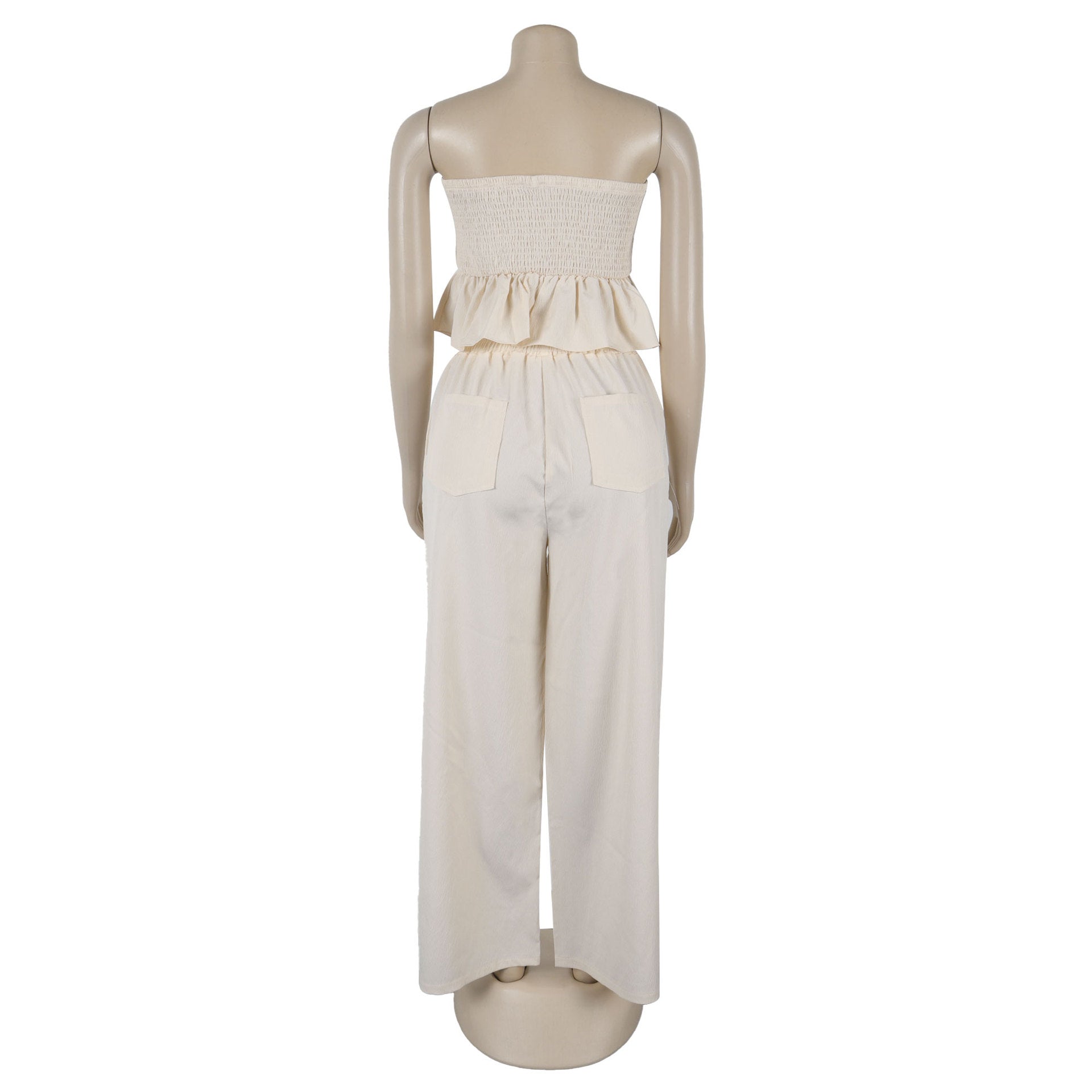 Sexy solid color strapless two piece pants set 11