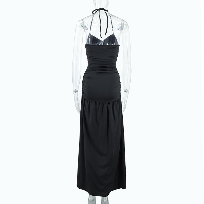 Women Sexy Halter Neck Backless Bodycon Slit Dress 11