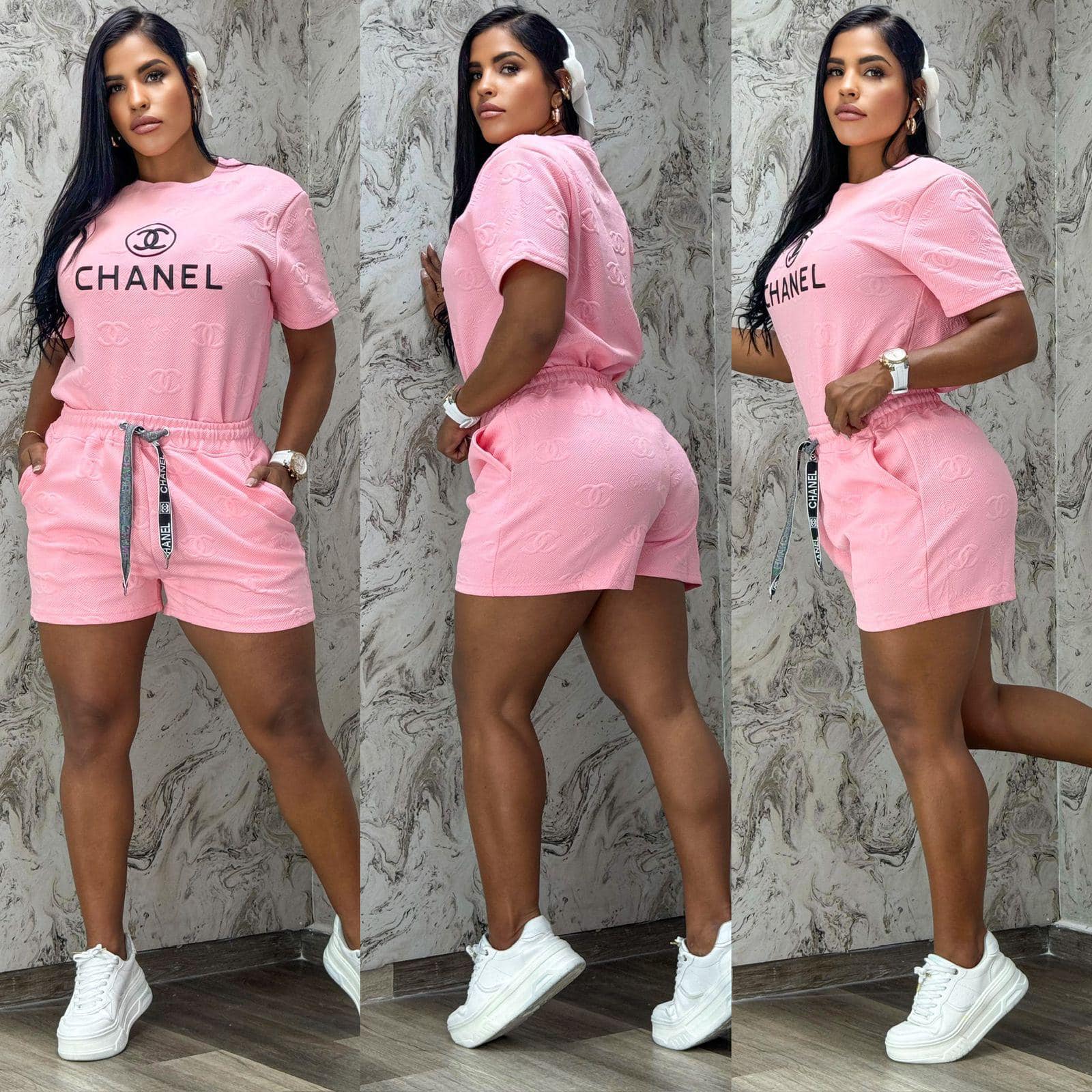 Summer Fashion Casual Sport Solid color two piece shorts set 17