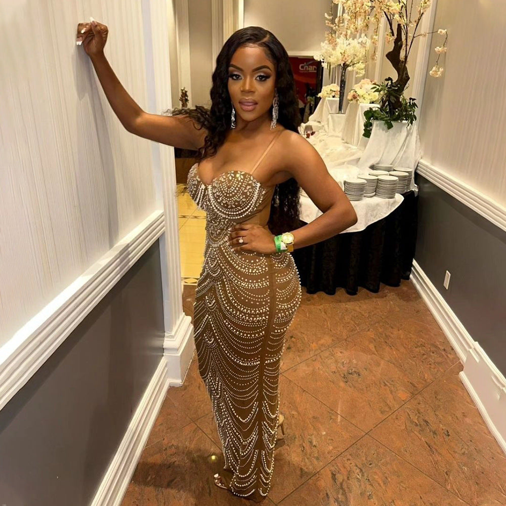 Sexy Strap Beaded Long Evening Dress 3