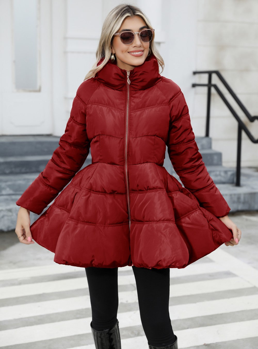Winter Padded Coat Slim Stand Collar Women's Maxi Slim Waist Down Jacket 3