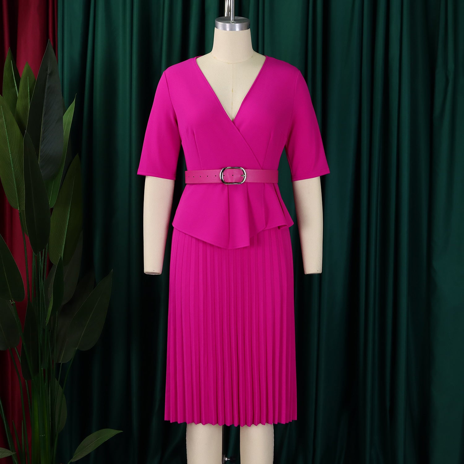 Plus Size Women v-neck pleated African dress 10