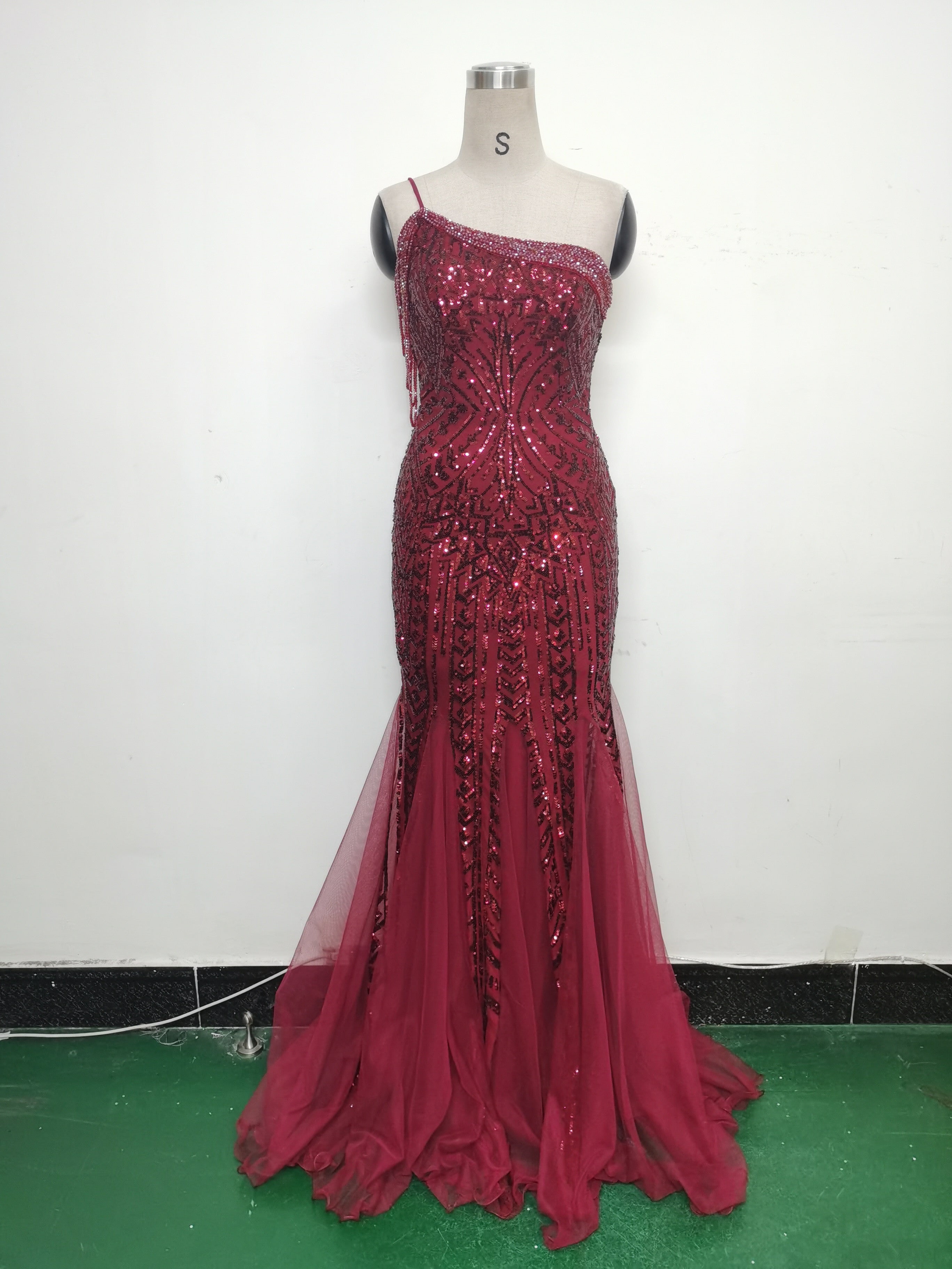 Women gift-ordered sequined mesh evening dress 36