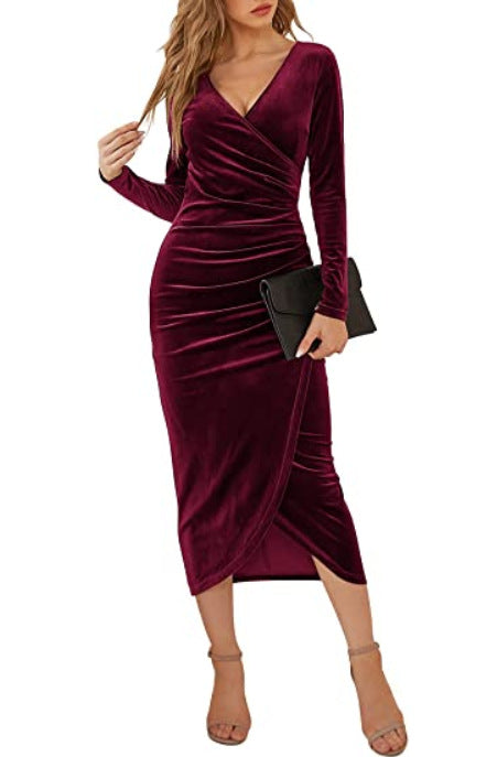 Women Sexy Long Dress V-Neck Bodycon Irregular Midi Cocktail Dress 10