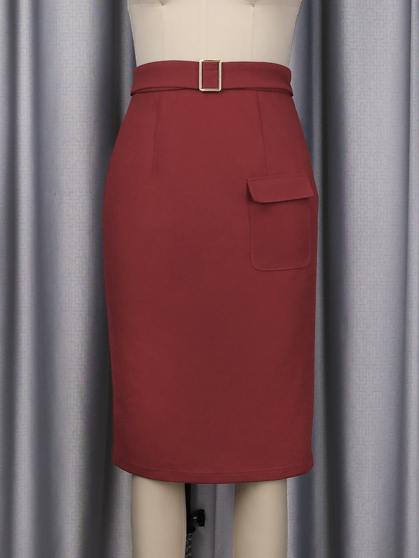 Women's Fashion Career Turndown Collar Color-Blocking Two-Piece Elegant Slim Waist Midi Skirt Set 7