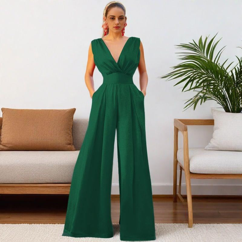 Women v-neck French wide-leg jumpsuit 9