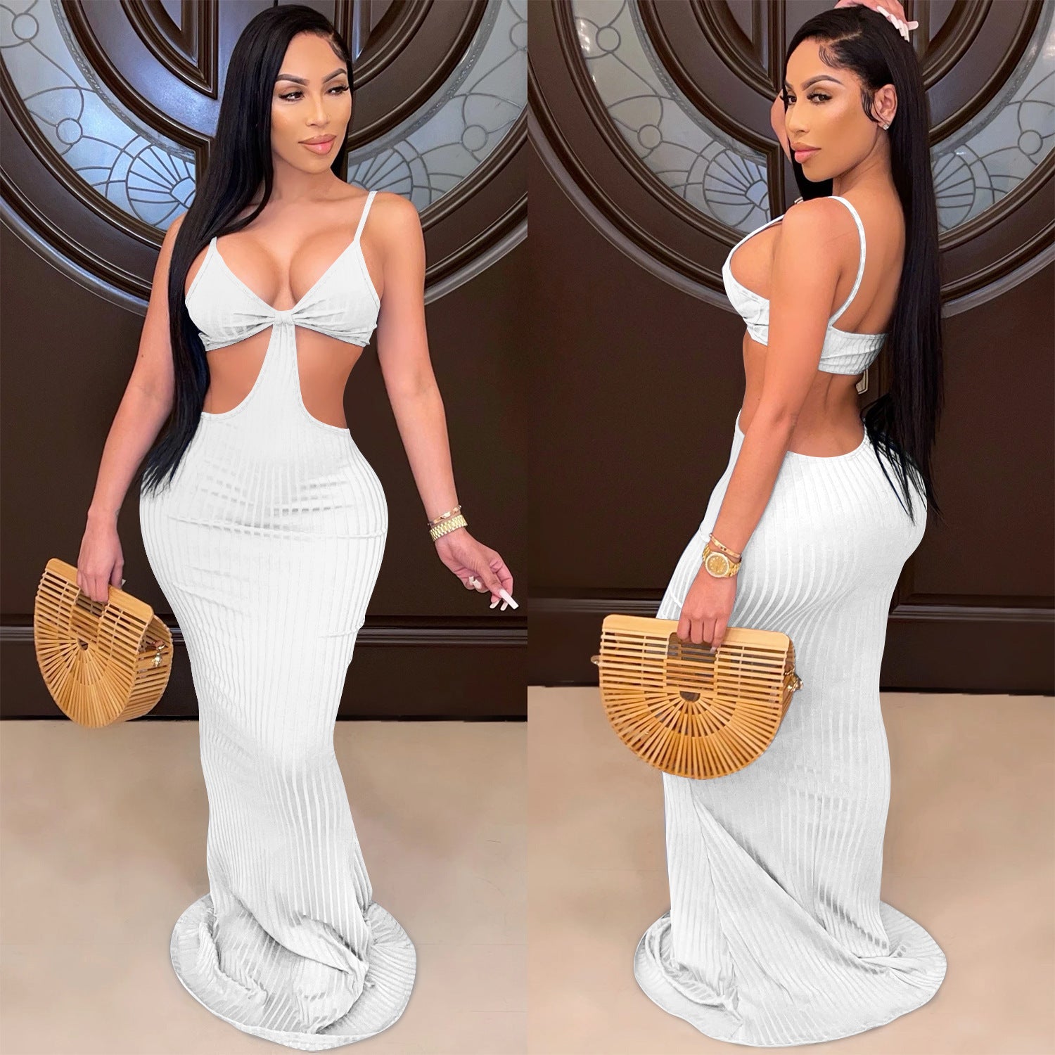 Sexy Knitted Strap Solid Color Dress for Women 10