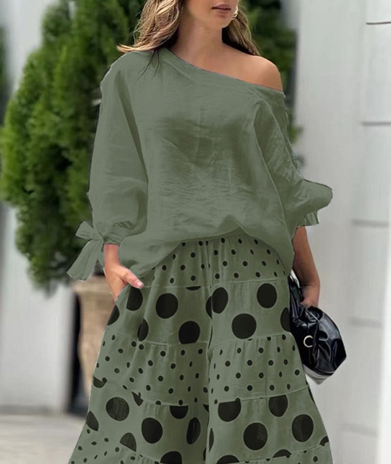 Women's Casual Slash Shoulder Top Printing Loose Pants Fashion 2-Piece Set 12