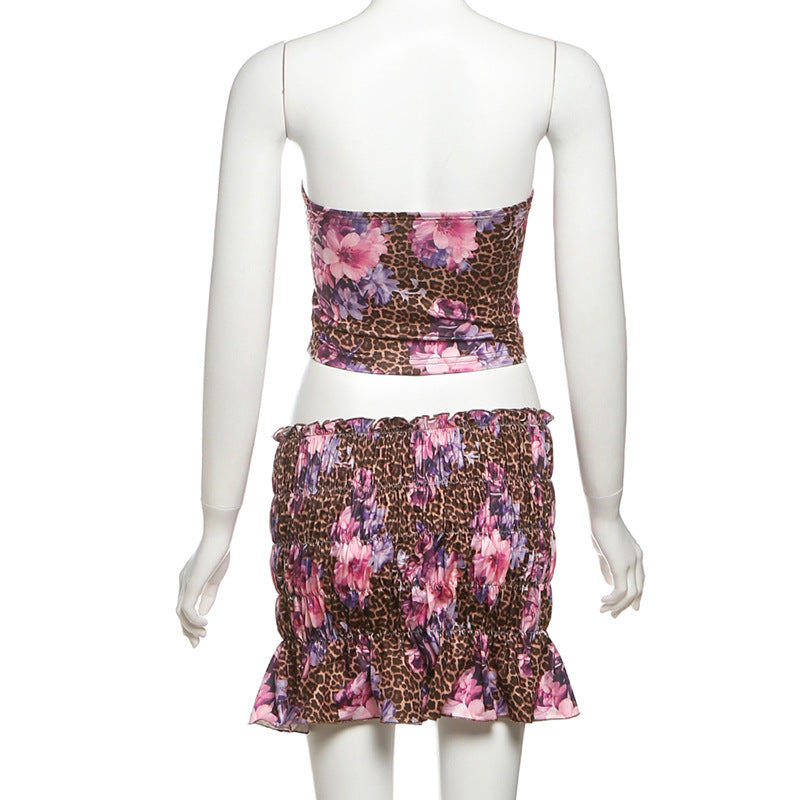 Spring Summer Strapless Crop Top Bodycon Mini Skirt Two Piece Set 9