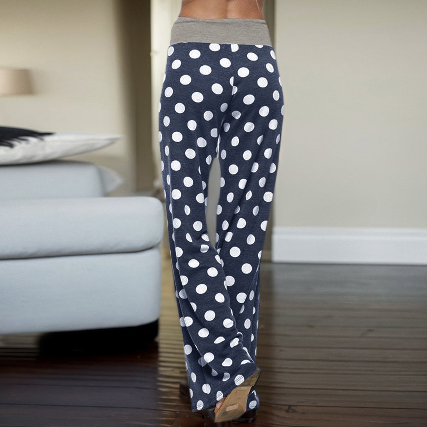 Women American-Style Casual Polka Dot Print Contrast Lace-Up Pants 5
