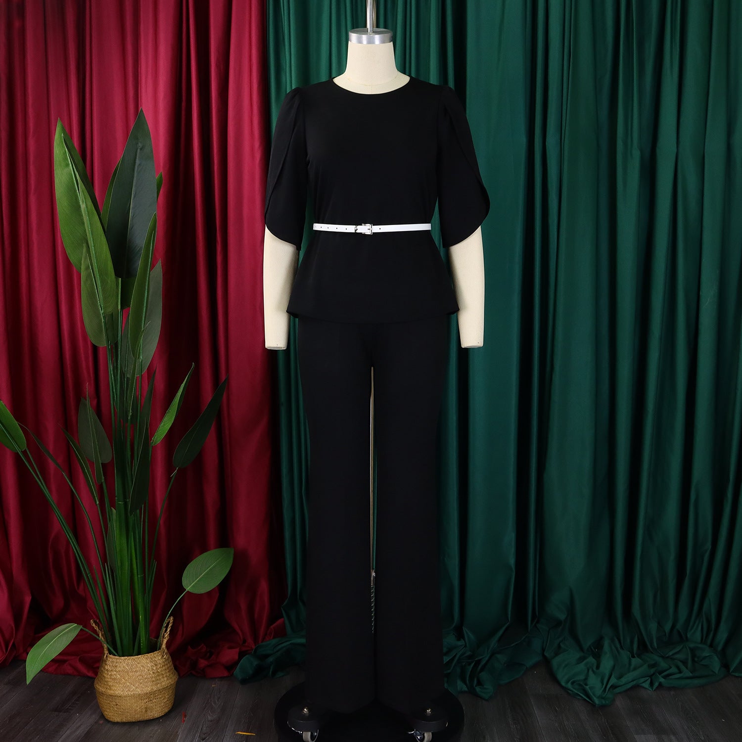 Women Elegant Solid Top and Wide Leg Pants Two-Piece Set 15