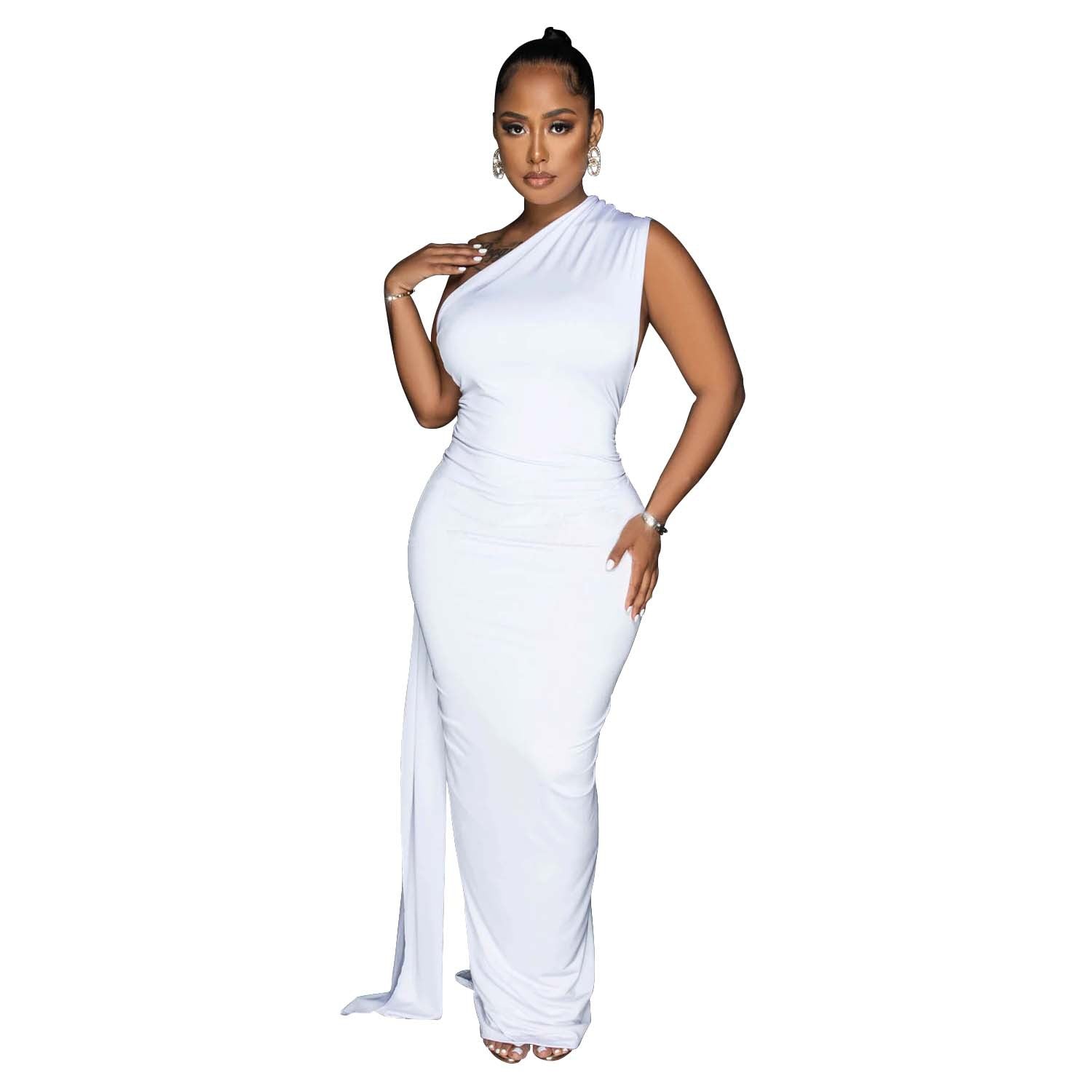 Women's Fashion Solid Color Low Back Pleated Irregular Maxi Dress For Women 13