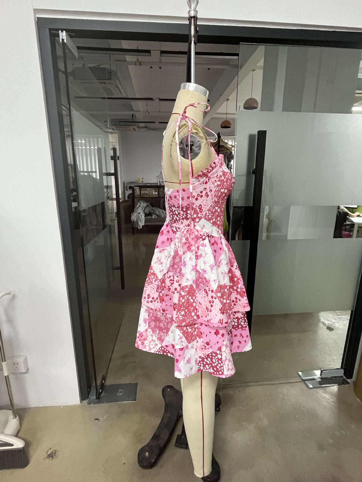 Women floral suspenders Cascading Ruffles Dress 5