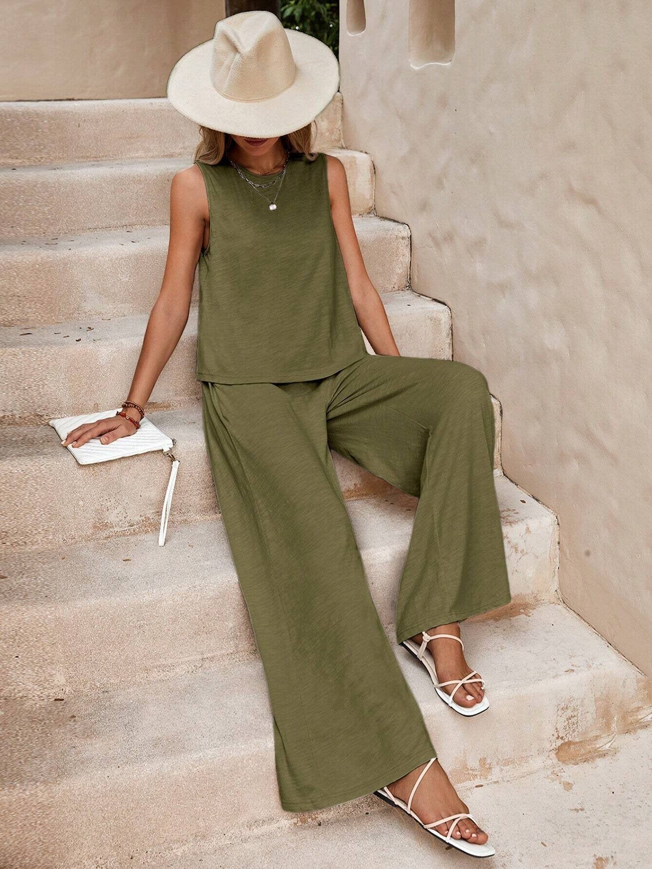 Women Casual Round Neck Top and Pants two-piece set 13