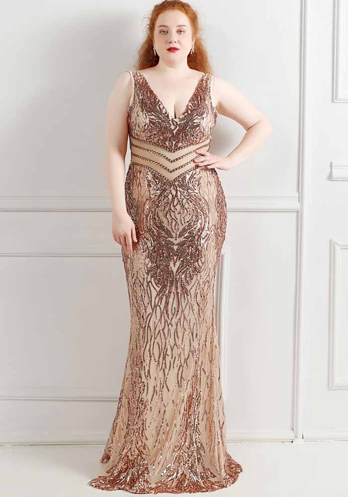 Plus Size Women Sequins Sleeveless Formal Party Evening Dress
