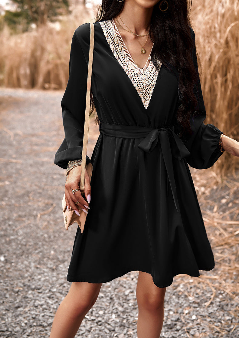 Dress Autumn And Winter Chic Elegant V Neck Long Sleeve Dress 6
