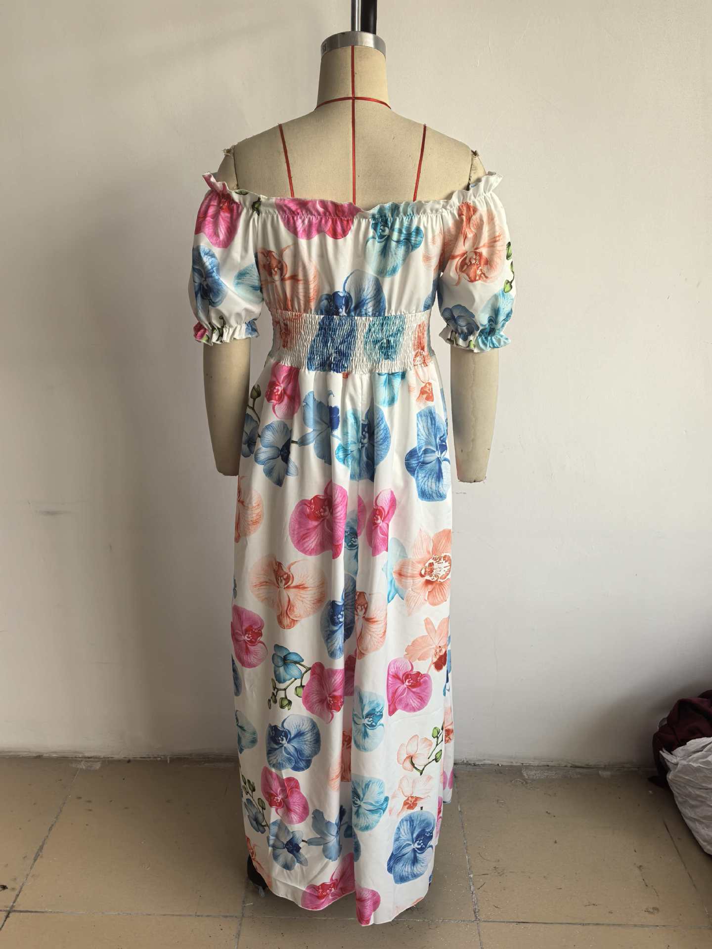 Women Summer Puff-Sleeve Printed Strap Dress 26