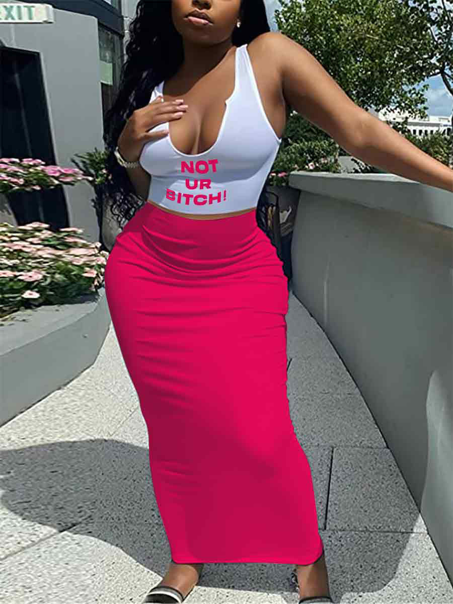 Summer Letter print Tank Top Slim Long Skirt Two piece set 4