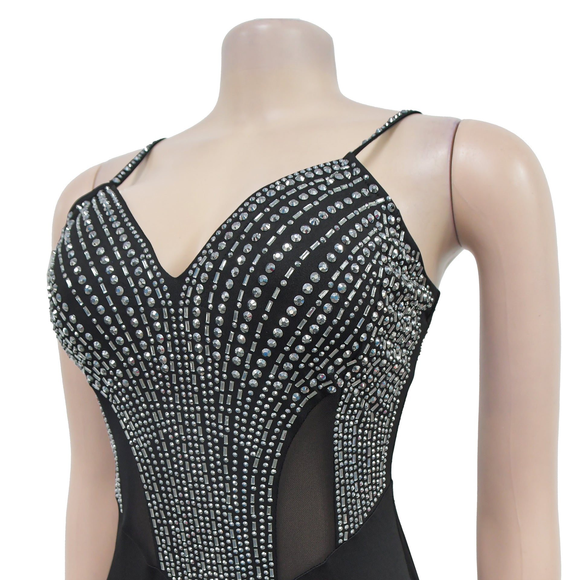 Fashionable Women's Strap V-Neck Beaded Slit Long Dress 14