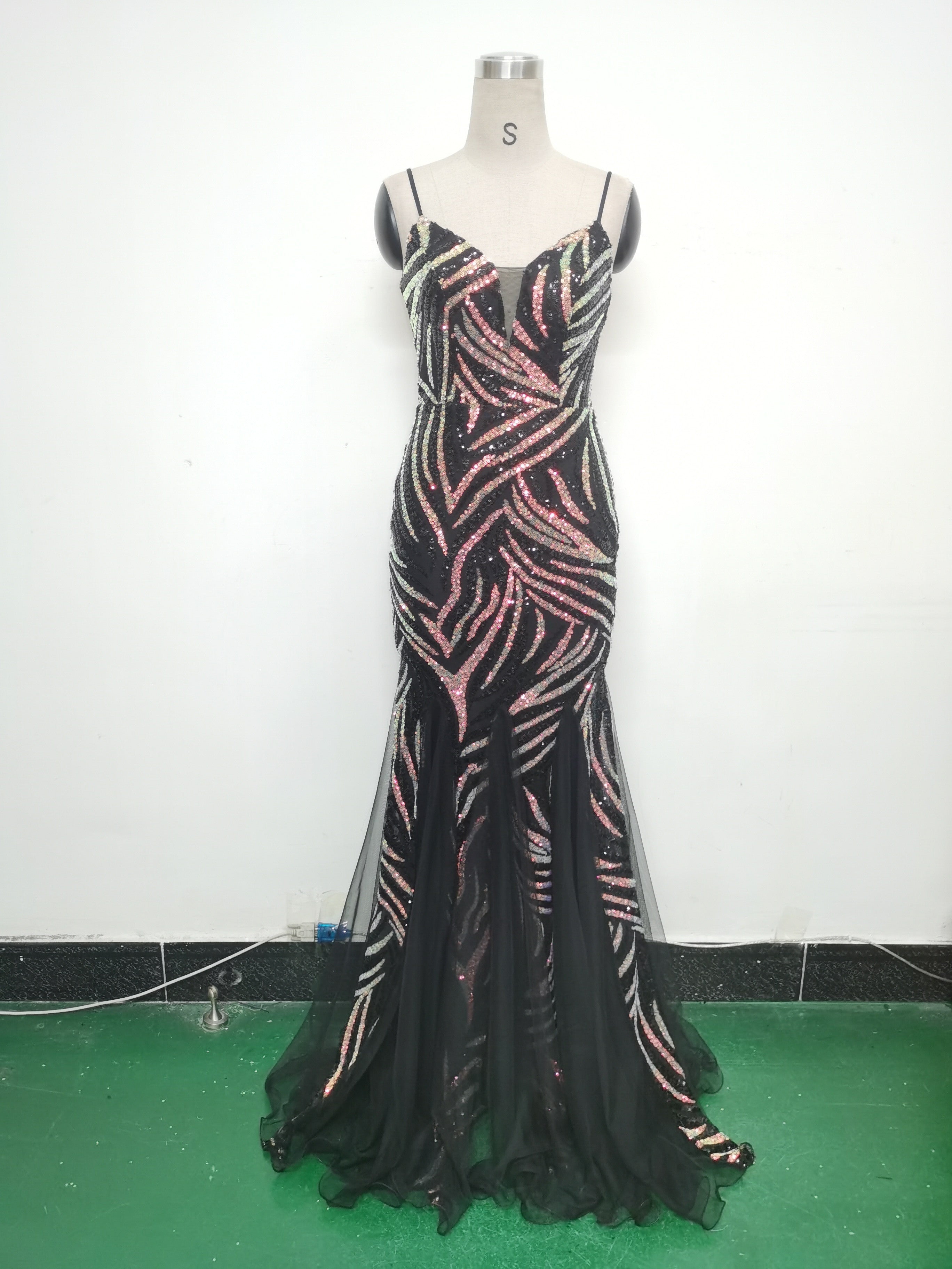 Sequin Patchwork Mesh Strap evening dress 29