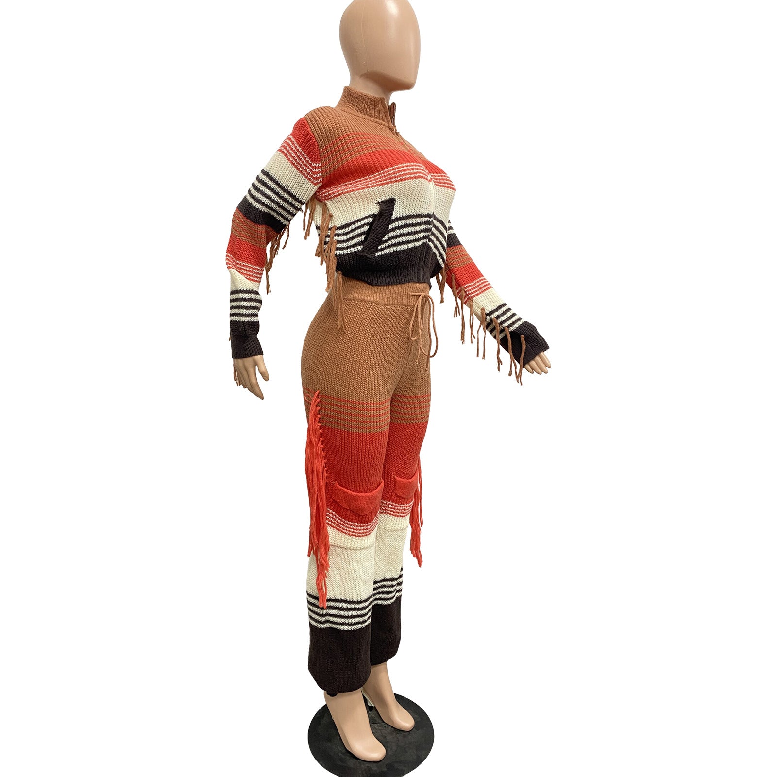 Women Casual Knitting Pocket Crochet Top and Pant Two-piece Set 14