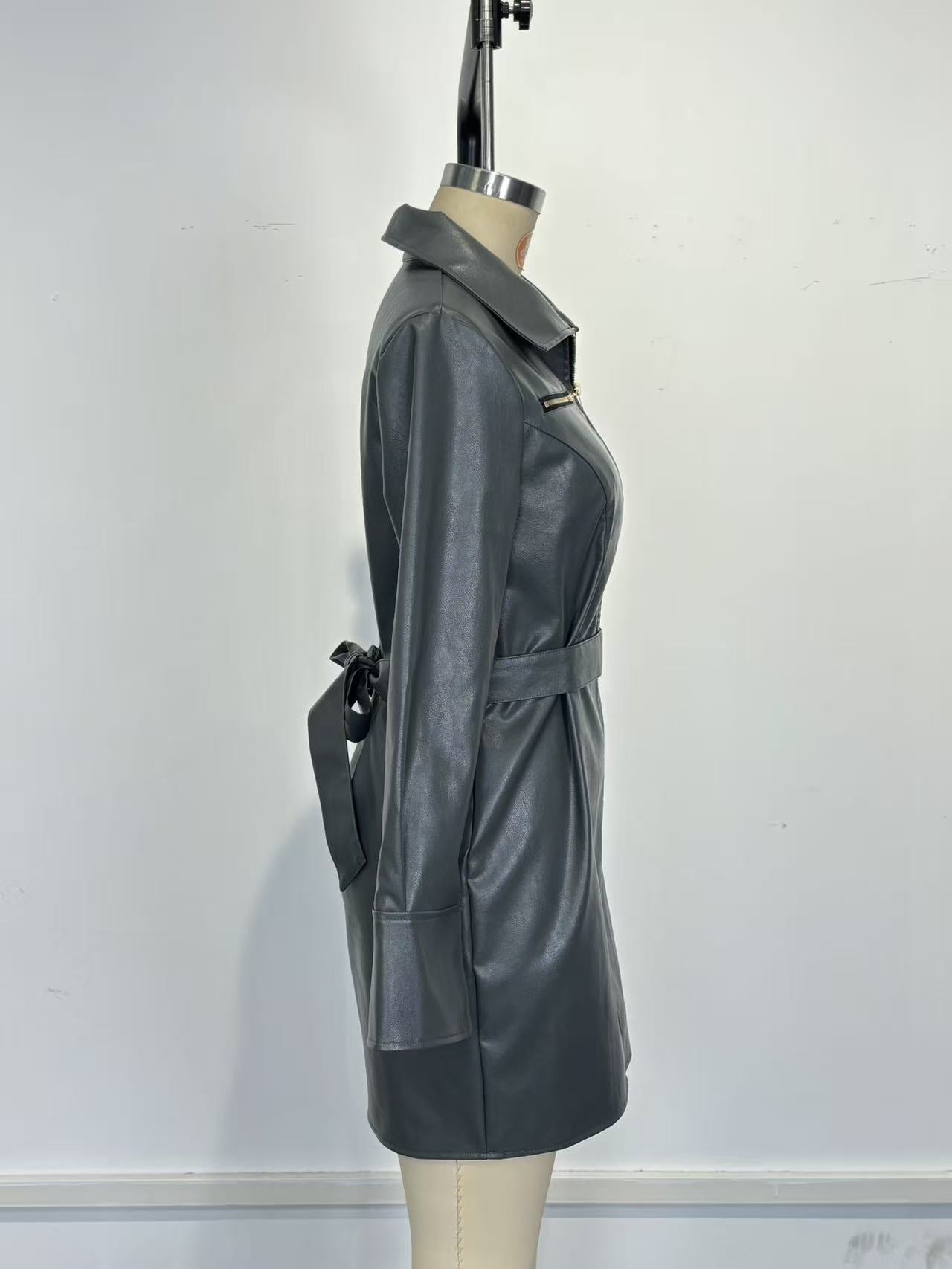 Women Pu-Leather Blazer Dress 9