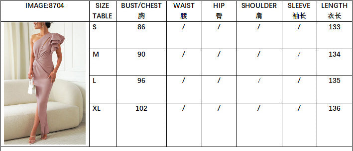 Women Slash Shoulder Ruffle Sleeve Solid Slit Dress 13