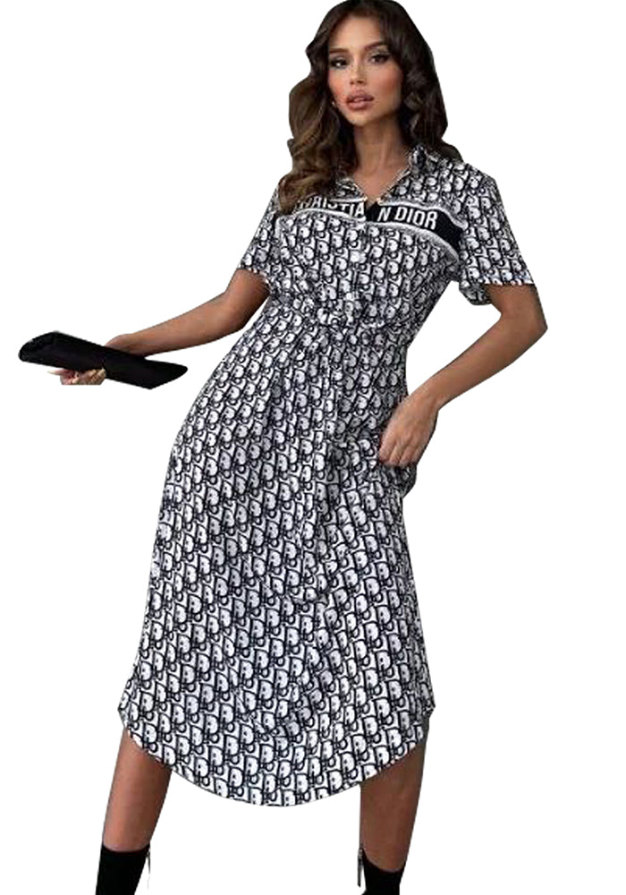 Summer Fashion Chic Elegant Short-Sleeve Casual Shirt Dress