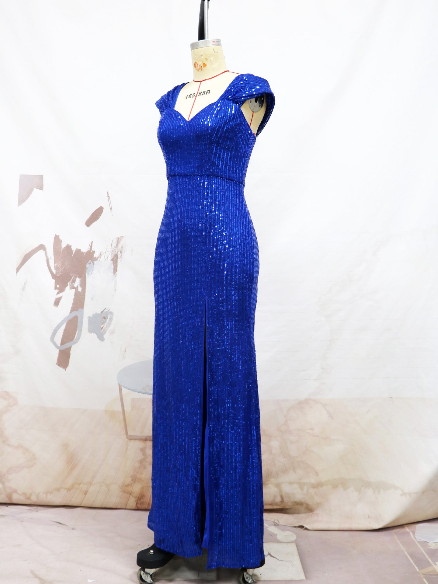 Sleeveless Off Shoulder V Neck Slim Long Formal Party Evening Gown Sequined Long Dress 9