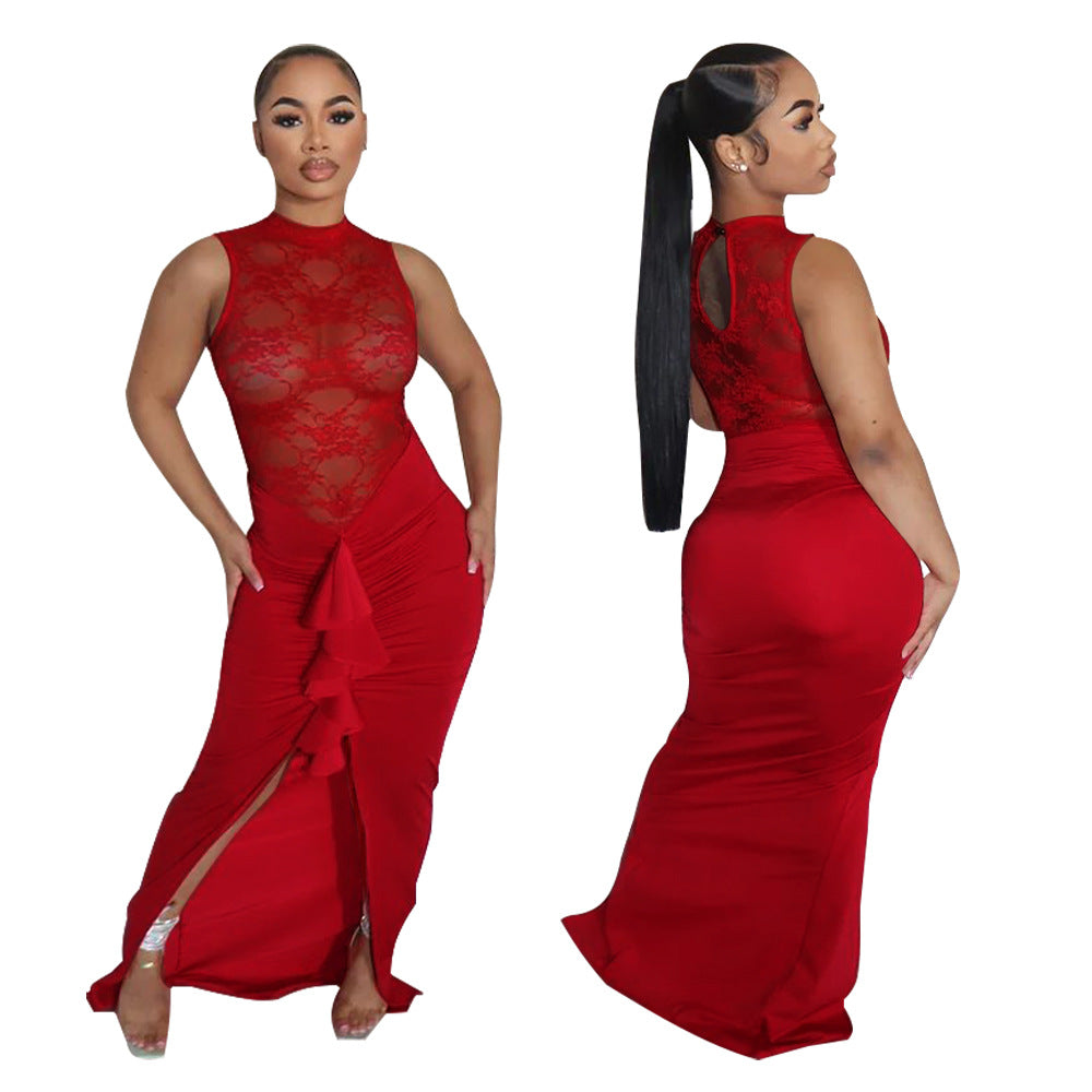 Women Sexy See-Through Lace Patchwork Mermaid Dress 4