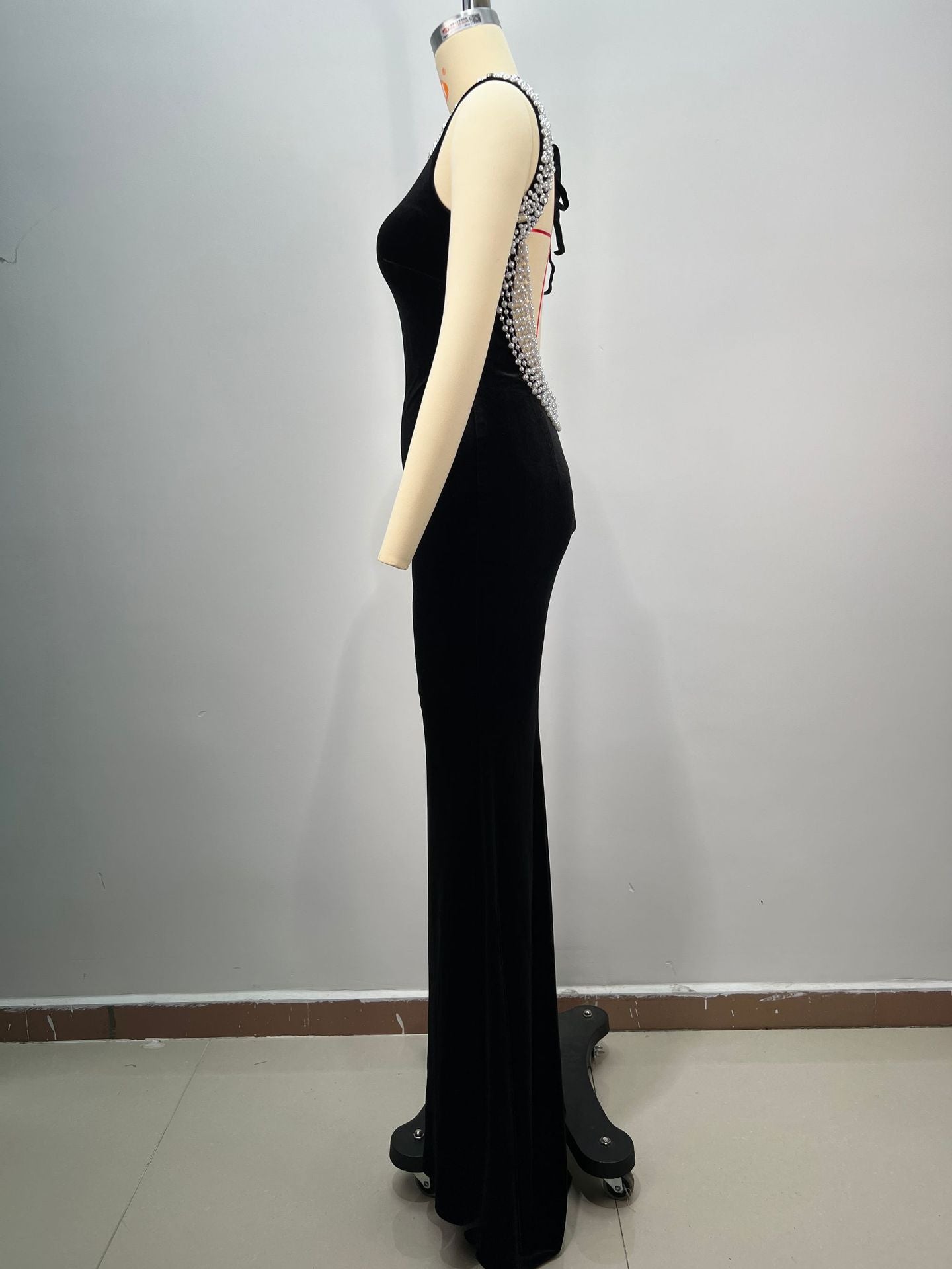 Women Sleeveless Diamond Chain Light Luxury Evening Dress 7