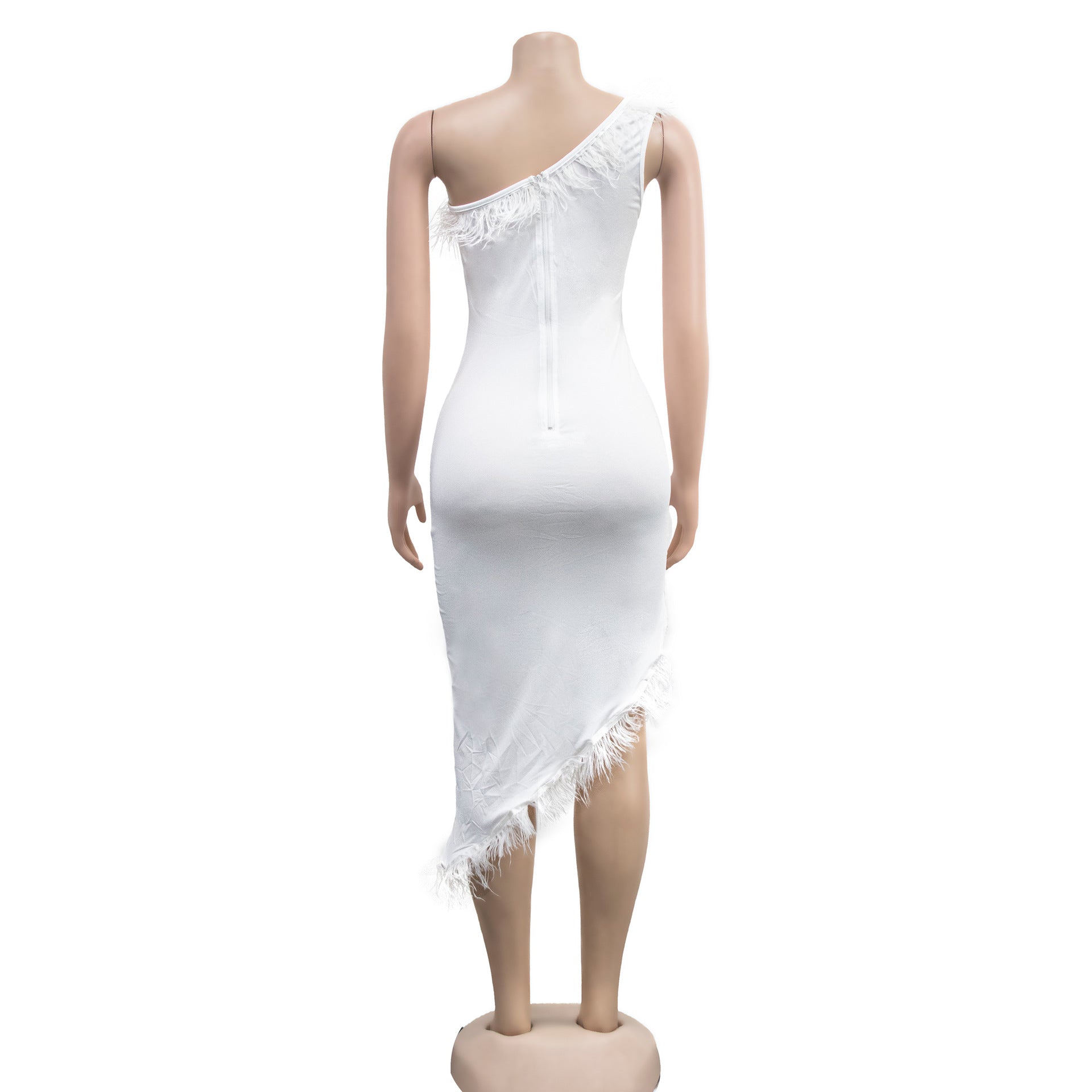 Solid color V-neck sleeveless feather irregular skirt dress 32