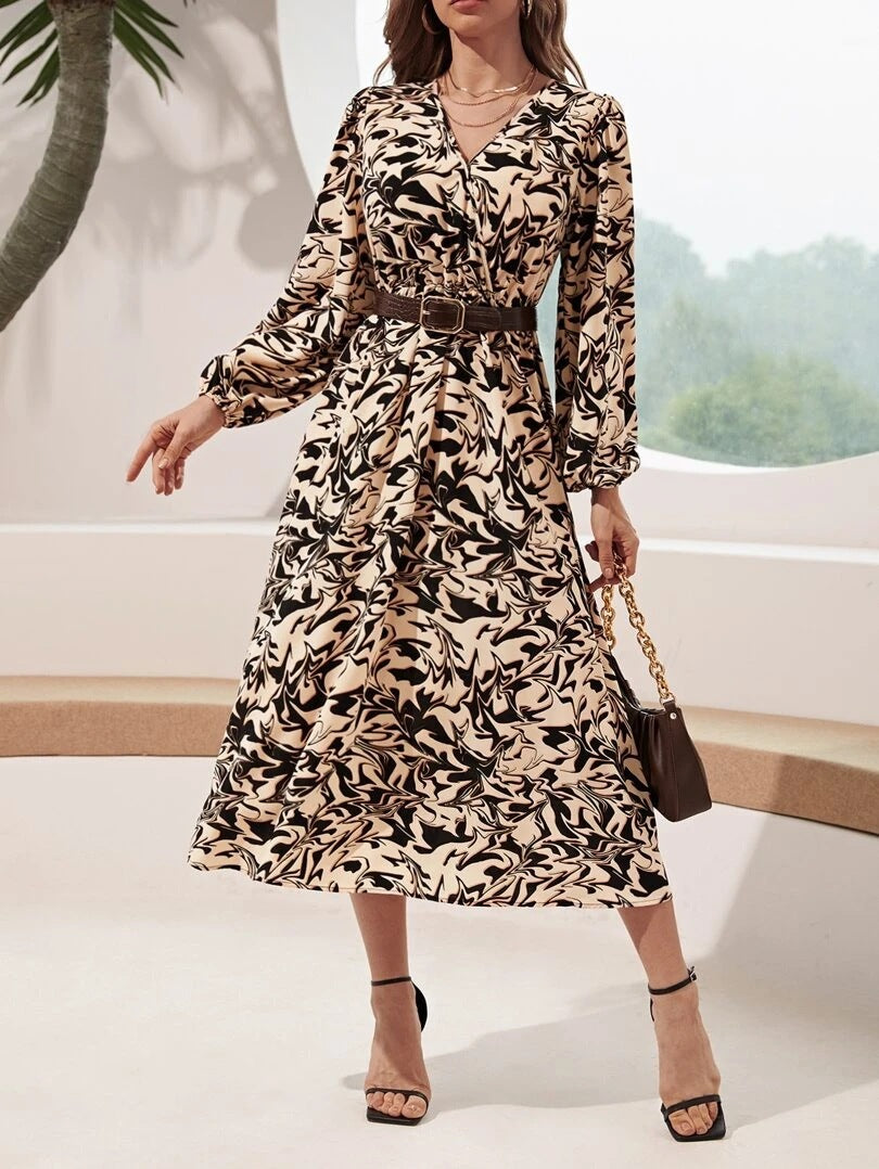 Women printed long-sleeved dress (without belt) 4