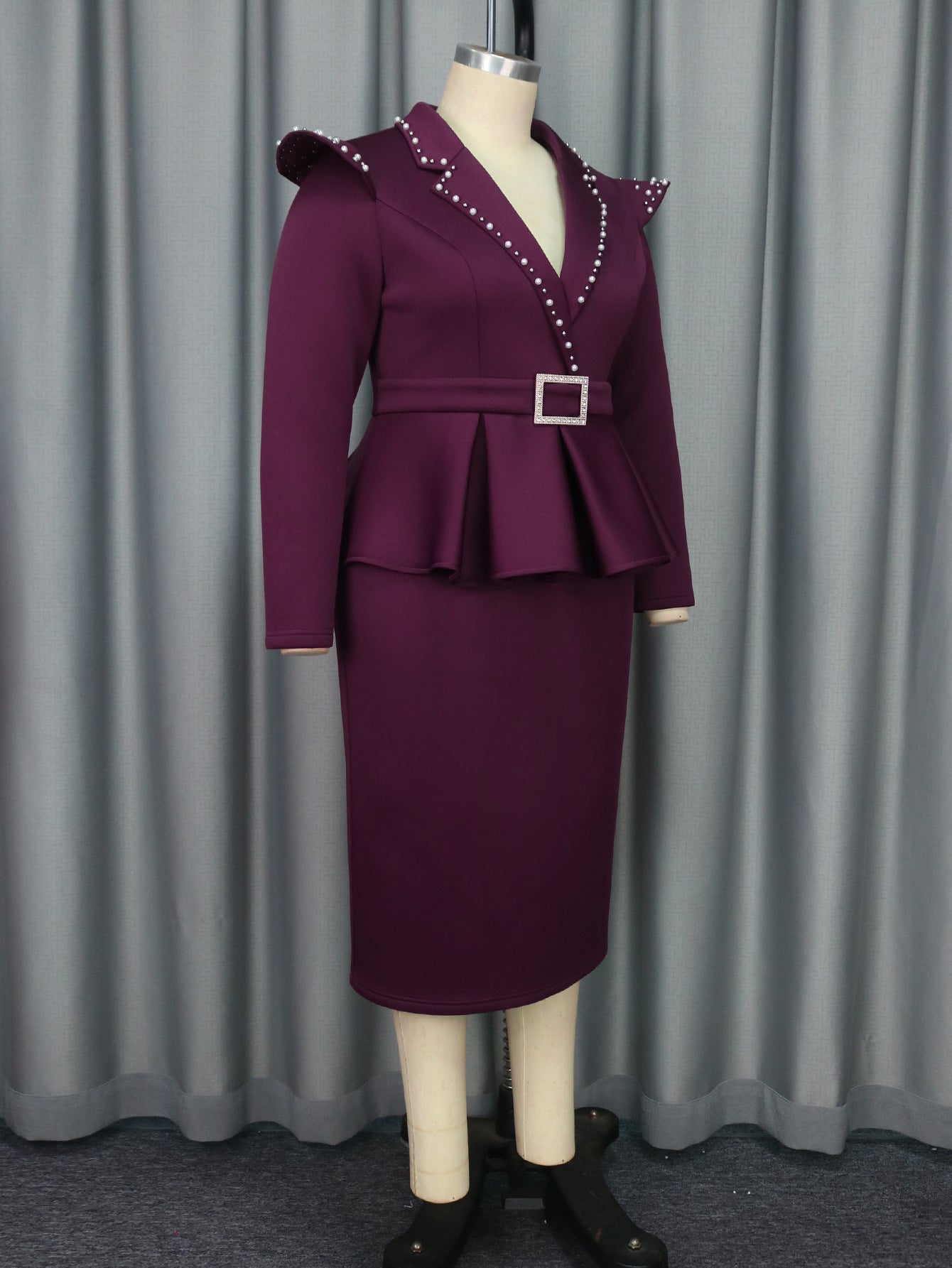 Women Turndown Collar Fake Two Piece Elegant dress 4