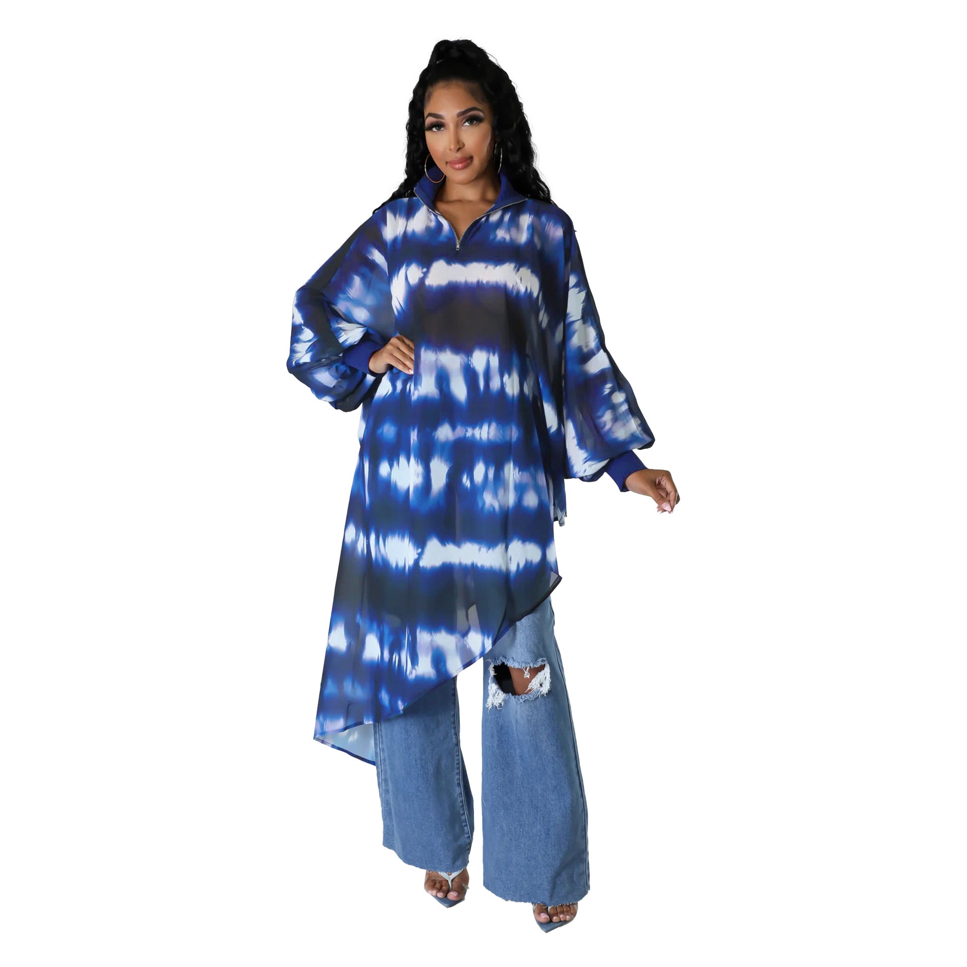 Sexy Casual Print Long Sleeve Irregular Loose Dress 12