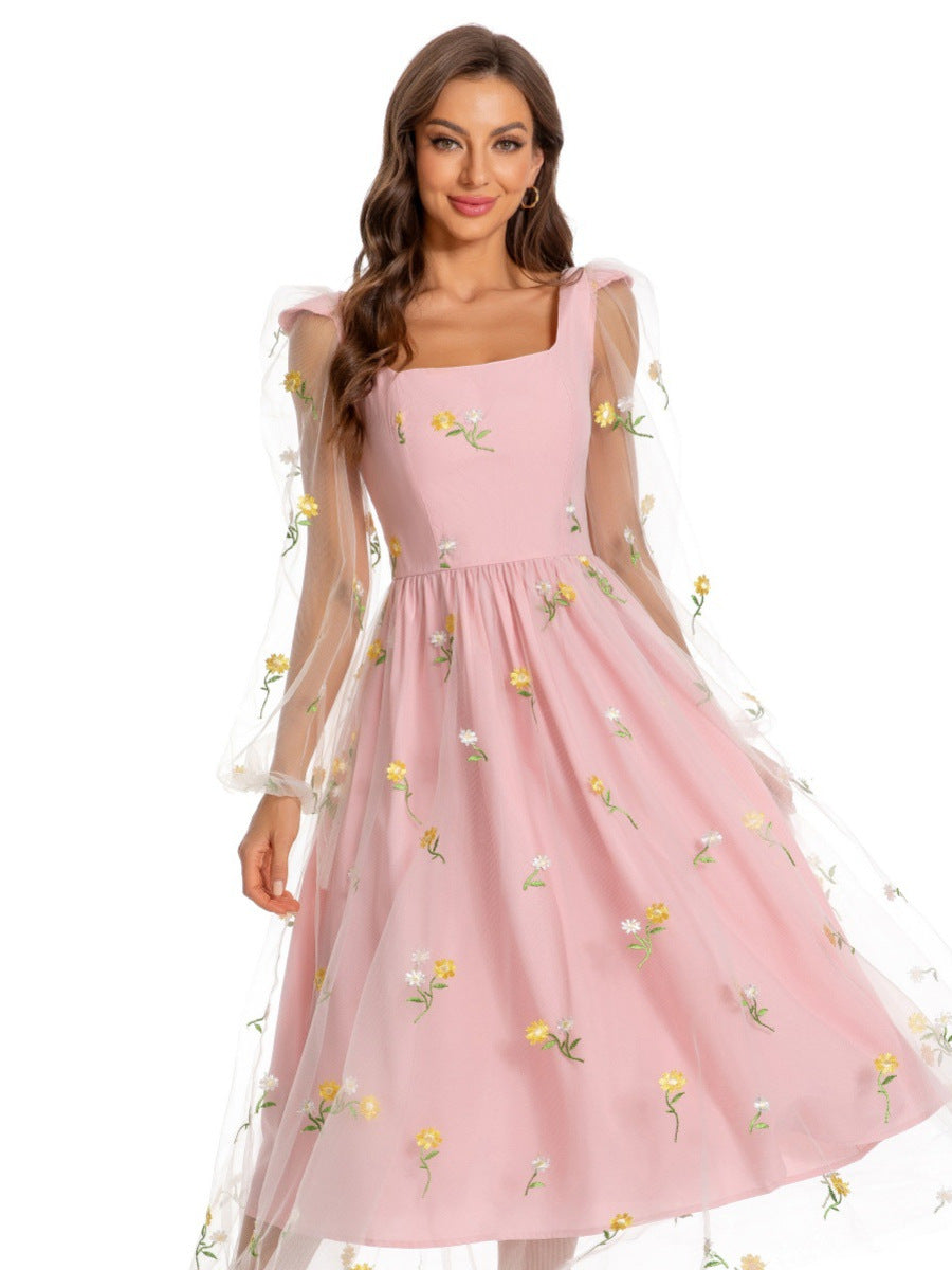 Women French retro long sleeve dress 7