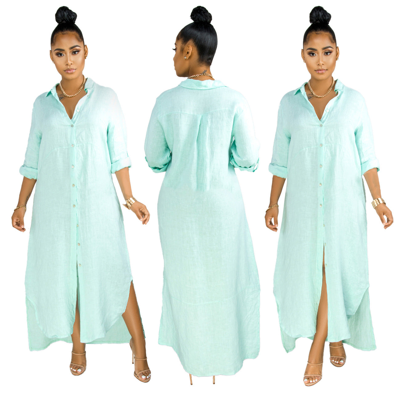 Sexy Fashion Solid Color Women's Shirt Dress 13